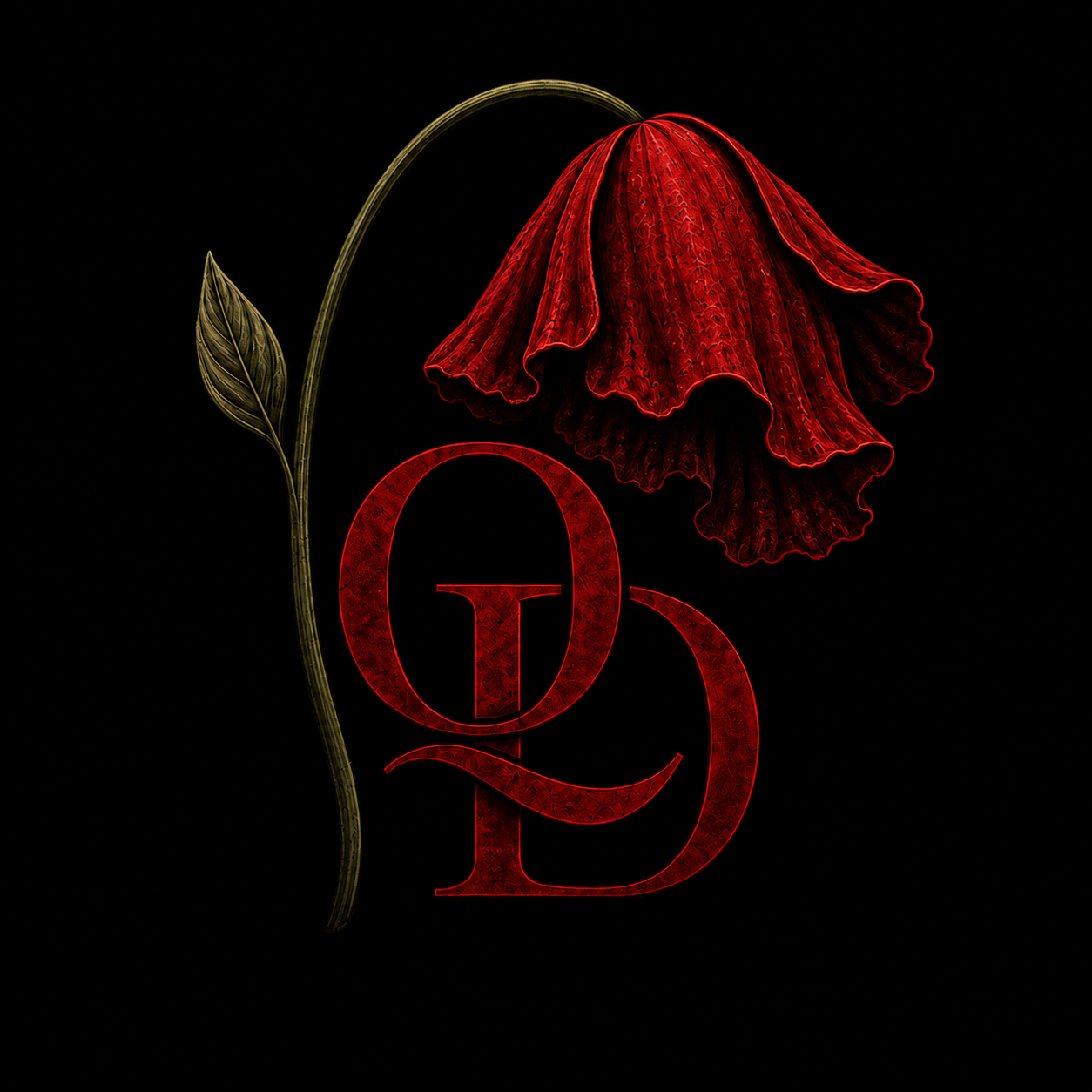 Quiet Decay emblem — a wilting poppy bowing over the QD monogram